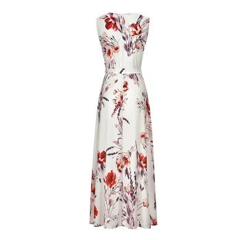 CAWA Vasarą Long Maxi atspausdintas šifono Mados suknelė Gilia V-Kaklo Gėlių Bohemijos Holiday Beach padalinta suknelė