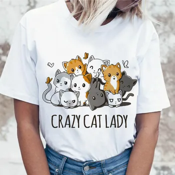 Cats Meow Viršuje Tee Moterų Kawaii Katė Grafinis Harajuku Marškinėliai Moterims Ullzang Mielas Estetinės Rožinė T-shirt 90s Juokingas Animacinių filmų Marškinėliai