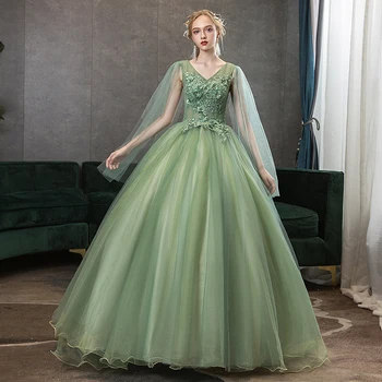 Chalatas De Bal Quinceanera Suknelės 2021 Naujas Elegantiškas V-kaklo, Grindys-ilgis Kamuolys Suknelė Vintage Šalies Prom Oficialų Suknelė Plius Dydis Suknelė