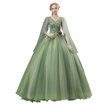 Chalatas De Bal Quinceanera Suknelės 2021 Naujas Elegantiškas V-kaklo, Grindys-ilgis Kamuolys Suknelė Vintage Šalies Prom Oficialų Suknelė Plius Dydis Suknelė