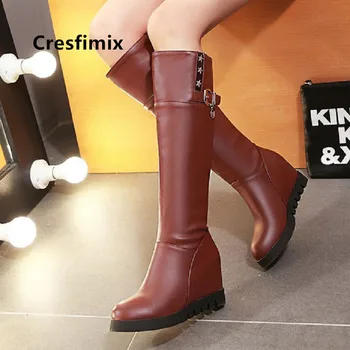 Cresfimix botas de mujer moterų klasikinis aukštos kokybės rudi ilgi batai lady aukštis padidėjo patogus batai rudens batai a6030