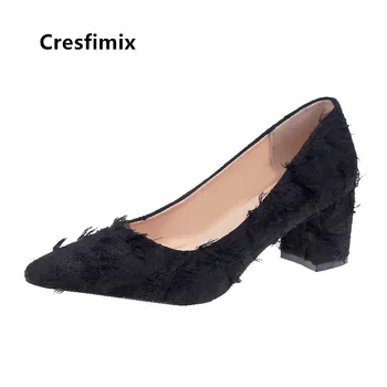 Cresfimix zapato negro tacon ponios klasikinis aukštos kokybės žalioji paslysti ant aukštų kulniukų moterų mados saldus juoda aukštos siurbliai a9117