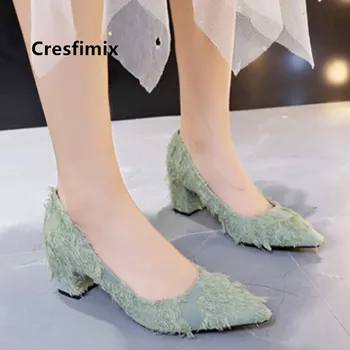 Cresfimix zapato negro tacon ponios klasikinis aukštos kokybės žalioji paslysti ant aukštų kulniukų moterų mados saldus juoda aukštos siurbliai a9117