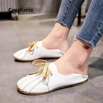 Cresfimix zapatos de mujer moterų retro white soft & patogus pu odos butas batai panele laisvalaikio nėrinių tamsiai rudi batai c2769