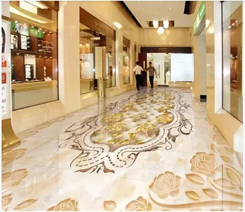 Custom 3d grindų dažymas tapetų lipnios vandeniui Šiuolaikinės marmuro gėlių modelio grindų plytelių miegamojo grindų dažymas
