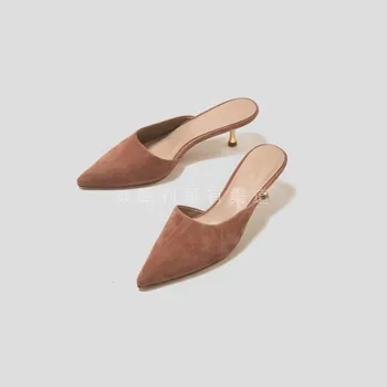 Dave&Di 2020 batai moterims ins mados bloggers derliaus aukštos kokybės Smaigalys mulų Stiletto kulniukai batai šlepetės moterims bateliai moteris