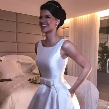Derliaus Elegantiškas Royal Satino Vestuvių Suknelės-line Scoop Atidaryti Backless Vestuvių suknelė 2020 Valymo Traukinio Chalatas de Santuokos