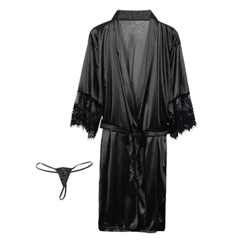 Didelių Naktį Dėvėti Drabužius Moterims Atsitiktinis Skaidrus Kimono Intymi Sleepwear Kailis Mados Nėriniai Margo Chalatas, 3XL