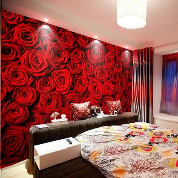 Didmeninė Romantiška Raudona Rožė Gėlių Freskomis 3D sienos freskos Patalynė Kambaryje Vestuvių Kambarys 8D freskos Sienos Freska