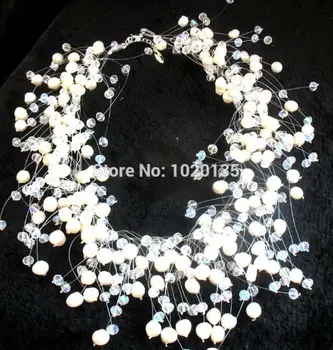 Didmeninė gėlavandenių perlų balta baroko ir balto akmens briaunotas karoliai 18inch pobūdžio amatų mados karoliai