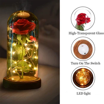Dirbtinių Rožių LED Lempos Stiklo Atspalvis Su Dovanų Dėžutė Valentino Diena Mamos Gimtadienis Darbastalio Apšvietimas Ornamentu Amžinai Meilės