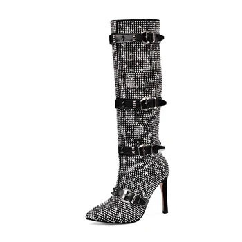 Dovereiss Madingų Moterų Batai Žiemą Elegantiškas Kelio ilgi batai Brandus Kniedės Grynos spalvos Sagtis Pažymėjo tne adatos (Stiletai) heels43