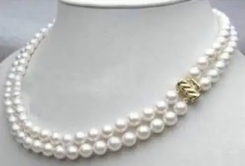 Du kartus sruogos 8-9mm gamtos pietų jūros balta perlų vėrinį 18 925silver AUKSO SAGTIMI