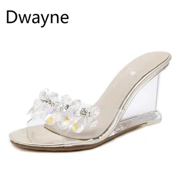 Dwayne pleišto sandalai moterims vasaros seksualus krištolas skaidrus aukštakulnį šlepetės kalnų krištolas pleišto sandalai 237