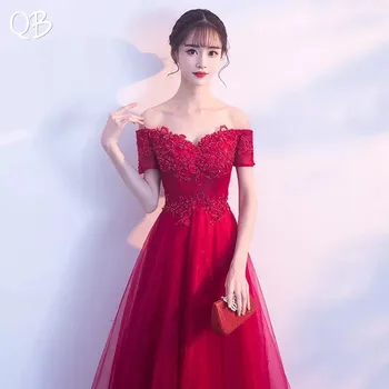 Elegantiškas Raudonas Vynas-line Trumpas Rankovės Nėrinių Duobute Gėlės Vakaro Suknelės 2020 Naujas Mados Oficialų Vakare Chalatai XH463