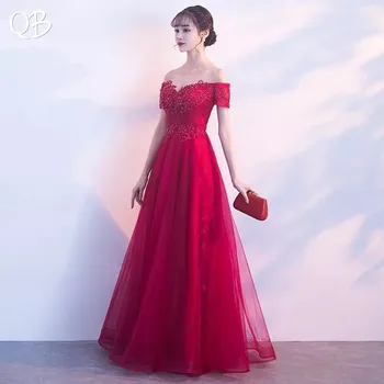 Elegantiškas Raudonas Vynas-line Trumpas Rankovės Nėrinių Duobute Gėlės Vakaro Suknelės 2020 Naujas Mados Oficialų Vakare Chalatai XH463
