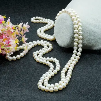 Elegantiškas gamtos 8-9mm pietų jūros balta perlų vėrinį 64