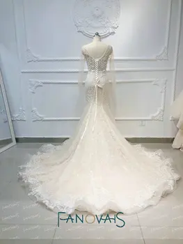 Elegantiškas šampanas Undinė Vestuvių Suknelės ilgomis Rankovėmis Vestido de Novia 2019 Nėrinius, Karoliukus, Chalatas de Mairee Vestuvių Suknelės