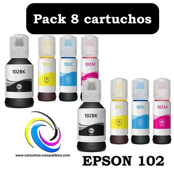 Epson 102 Pakuotėje 8 suderinama EcoTank ET2700 ET2750 ET3700 ET3750 ET4750 ET-2700 ET-2750 ET-3700 ET-3750 ET-4750
