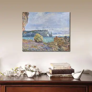 Etretat Paplūdimys ir Porte d Aval pateikė Claude Monet Naftos paveikslų reprodukcijos Kraštovaizdžio meno rankomis dažyti namų dekoro