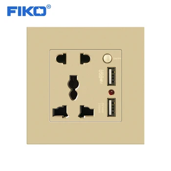 FIKO 13A universalus dviejų USB 5pin multi-funkcija kištukinis lizdas su jungikliu , 86mm*86mm šeimos viešbutis, USB 5V 2100mA Balta PC lizdas skydelyje