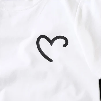 Femme Harajuku Streetwear Juokinga Širdies Print T-shirt Moterims, Juoda Balta Moterų Mėgėjams Porų Bff Medvilnės Marškinėlius Naujovė Tee Marškinėliai