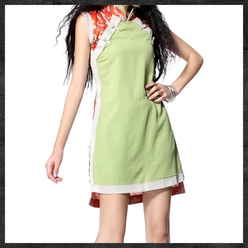 Garsaus prekės ženklo designe Moterų 's etninės derliaus berankovis suknelė slim fit medvilnės ir lino kontrasto spalvų cheongsam didžioji suknelės