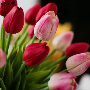 Gražių Tulpių Dirbtinės Gėlės, Dirbtinės Gėlės, Dekoratyvinės PU Mini Vazoninių Augalų, Namų Biuro Apdailos 10 Vienetų
