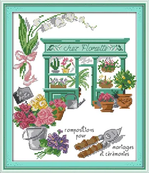 Gėlių parduotuvė medvilnės namų dekoro meno ant drobės Kryželiu rinkiniai 14ct balta 11ct spausdinti siuvinėjimas 