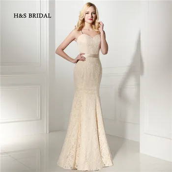 H&S Bridal Nėrinių Šviesos Šampano Spageti Dirželis Undinė Šalis Prom Dresses Pigūs Kinijos Naują Atvykimo Vakaro Suknelės