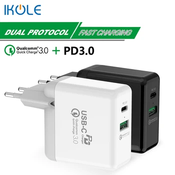 IKOLE 36W PD3.0 + KS USB Įkroviklis Paramos Tipas-C PD Greito Įkrovimo ir QC4.0 QC3.0 Greitai Įkrauti iPhone 8 11 XS 