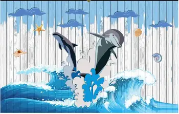 Individualizuotos fono paveikslėlį 3d freskomis tapetų sienos, 3 d Rankomis dažyti viduržemio jūros laimingas delfinų rankomis dažyti vaikų kambarį, sieniniai