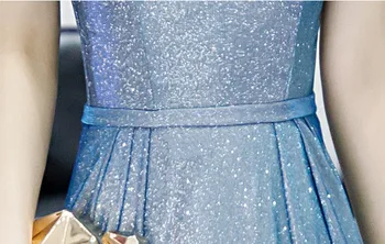 JaneVini Kibirkšties Mėlyna laiko Linija Prom Dresses 2019 Chalatas de Soiree Off Peties Backless Satino vakarinę Suknelę Oficialią Šalies Chalatai