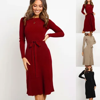 Juoda suknelė ilgomis rankovėmis žiemos suknelės moterims 2020 plus size kalėdų drabužius derliaus tiesiai elegantiškas mama 2020 m. rudenį raudona