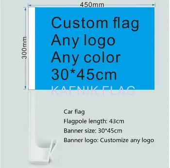 KAFNIK,Custom automobilių vėliavos 30x45cm 100D Poliesteris Reklama su 43cm plastiko vėliava ant stiebo
