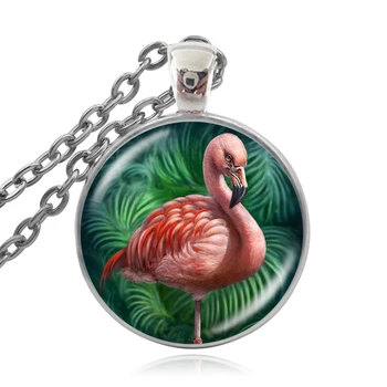 KARAIRIS Flamingo gyvūnų, Lojalumą ir Meilę Apvalus Pakabukas Karoliai 25mm Stiklo Cabochon Papuošalai Moterims Šalis Gimtadienio Dovana