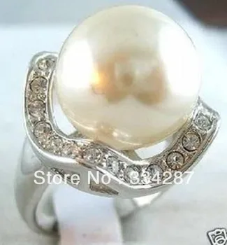 Kaip 14mm white sea shell perlų Sidabro Padengtą moterų mados žiedas