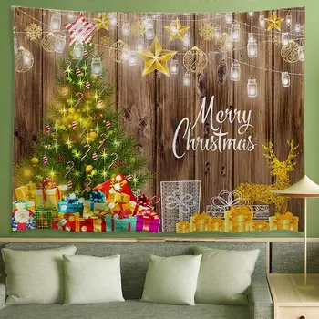 Kalėdinis Vintage Kalėdos Medis su Aukso Kamuolys Gobelenai Atostogų Elnių Sienos Menas