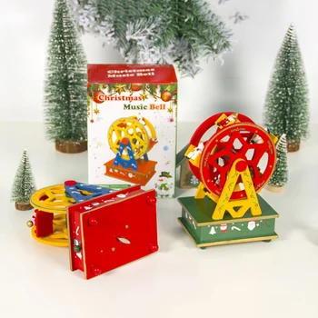 Kalėdų Ainted Medinė muzikinė Dėžutė Kalėdinė Dekoracija Namuose Ornamentu Vaikų Dovanų Music Box 