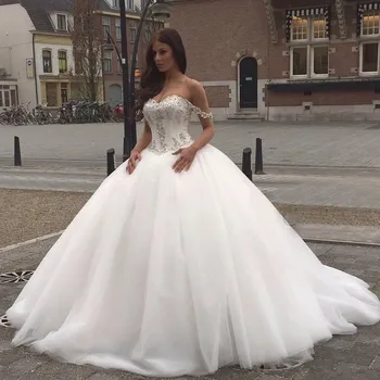 Kamuolys Suknelė Princesė Vestuvių Suknelės 2019 Brangioji Korsetas Atgal Reljefiniai Vestido De Noiva Individualų Vestuvinės Suknelės