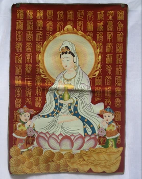 Kolekcines, Tradicinė Kinų Thangka iš Kwan-Yin Budos paveikslų ,Didelis dydis Budizmas šilko brokatas tapybos p002748