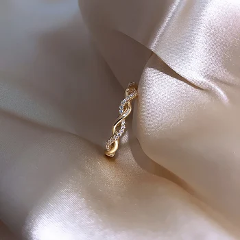 Korėjos karšto bižuterijos išskirtinį vario inkrustacijos cirkonis susukti žiedu elegantiškas moteris, vestuvės, prom atidarymo reguliuojamas žiedas