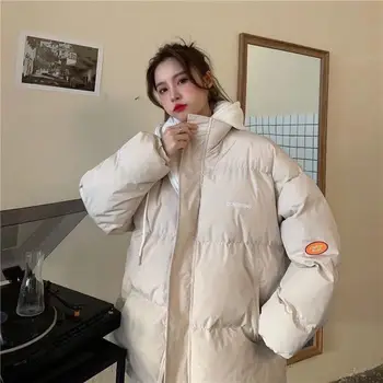 Korėjos studentas stiliaus medvilnės, paminkštinta paltai su dviem storas ir šiltas gobtuvu, paltai moterims žiemos prarasti vientisos spalvos medvilnės striukė