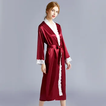 Kurti 101 Šilko plius dydžio pižamą moterų persirengimo suknelė plona ilgomis rankovėmis nėrinių pižamą chalatas
