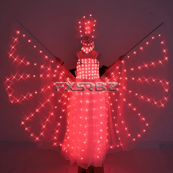 LED Vestuvių Suknelė Raudona Žalia Mėlyna Geltonos, Rožinės Raudonos lemputės Liuminescencinės Drugelio Sparnai Moterų Šviesos Baleto Sijonas Kostiumai