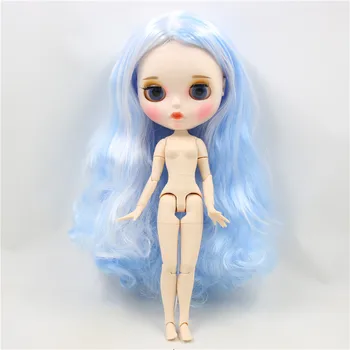 LEDINIS DBS Blyth lėlės Mėlyna sumaišykite baltojo plaukų žaislai, Su antakių individualų veidą Bendras kūno BL1366005