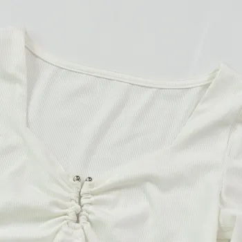 Lady Mados Rudenį, Pavasarį Puloveris Nereguliarus hem Slim Backless Stilingas Kietas Pasėlių Top moteriški marškinėliai ilgomis Rankovėmis Stebėjimo Viršūnės