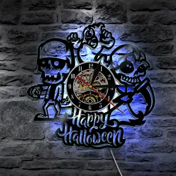 Laimingas Halloween Sieninis Laikrodis Horrn Helovinas Apdailos Juodo Vinilo Įrašo Sieninis Laikrodis Laikrodžiai Asmenybės Sienų Dekoras Helovinas