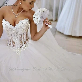 Lakshmigown Prabanga Saudo Arabija Kamuolys Suknelė Vestuvių Suknelės Nuotaka 2019 Dubajus Balto Tiulio Seksualus Vestuvių Suknelės Off Peties