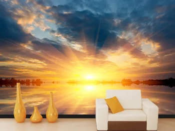 [Lipnios] 3D Golden Sunset Lake 42 tapetų Sienos freskos Spausdinti Decal Sienų Freskomis